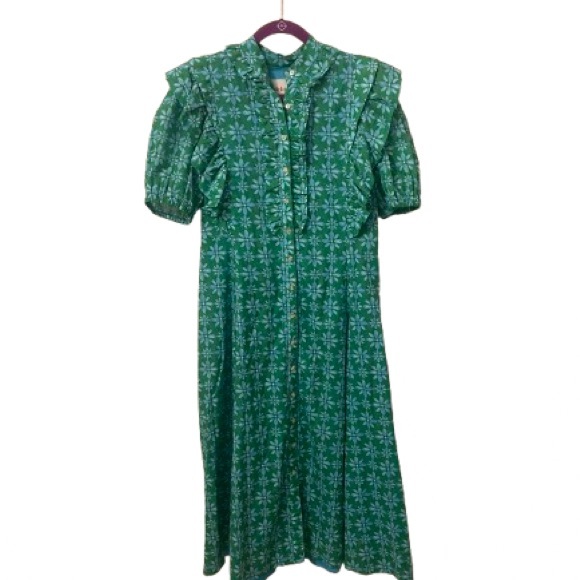 Anthropologie Brand De Loreta Green Buttoned Pleated Sundress